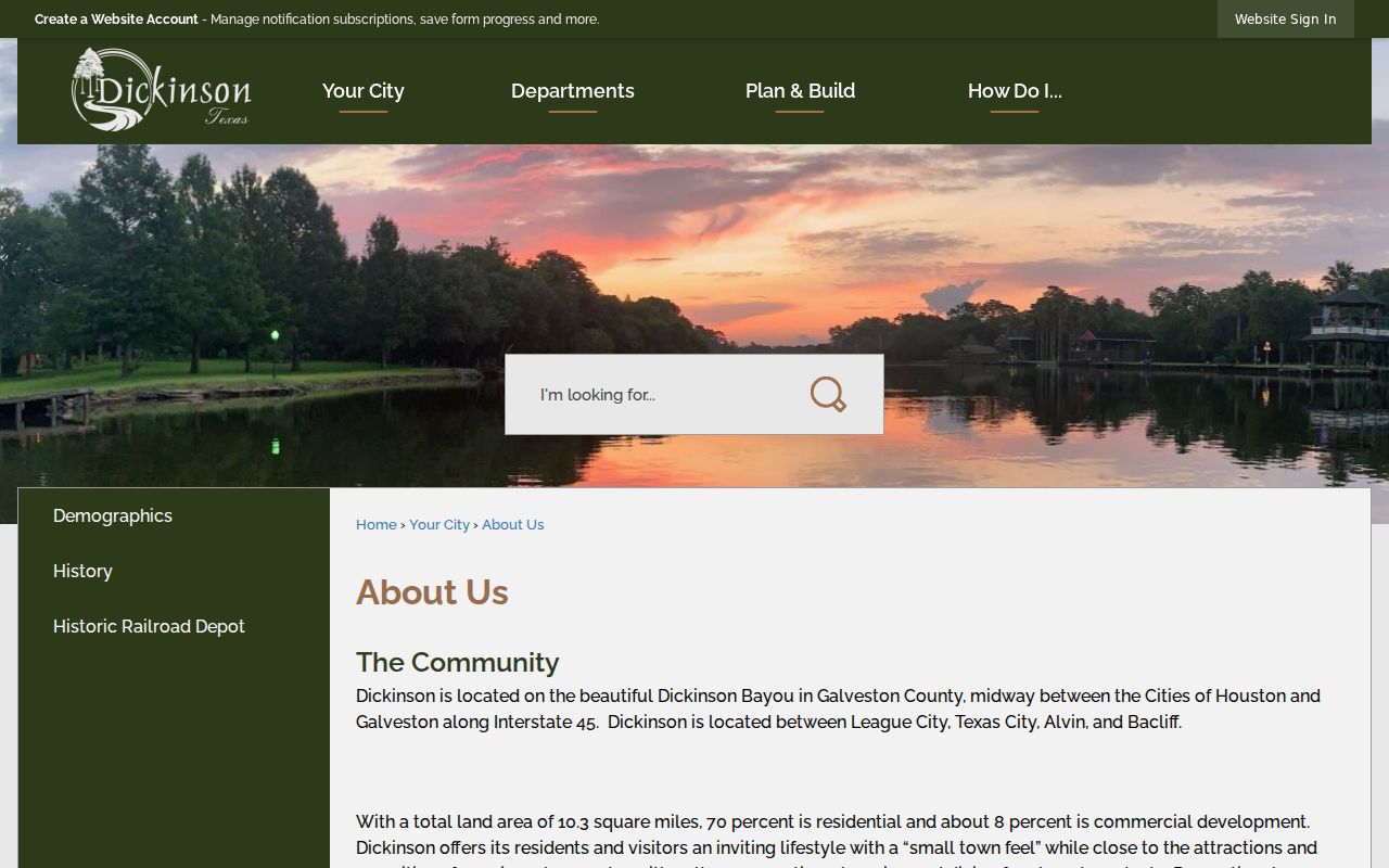Dickinson ZIP research context from the city history and incorporation page