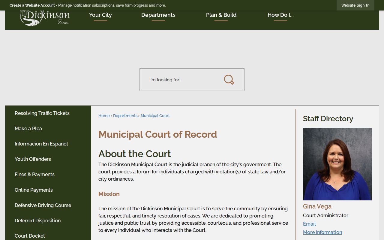 Dickinson resident lookup municipal court page