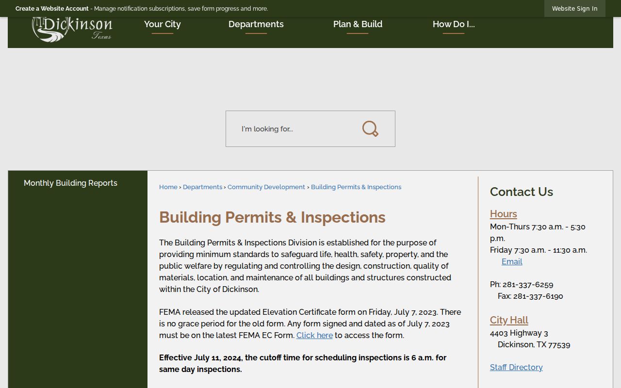 Dickinson street directory permit research through the city building permit responsibilities page