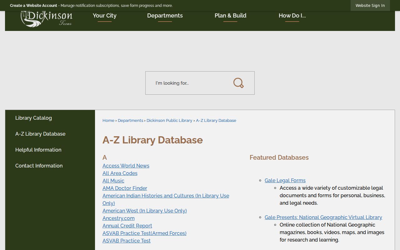 Dickinson residents directory source showing local library genealogy resources