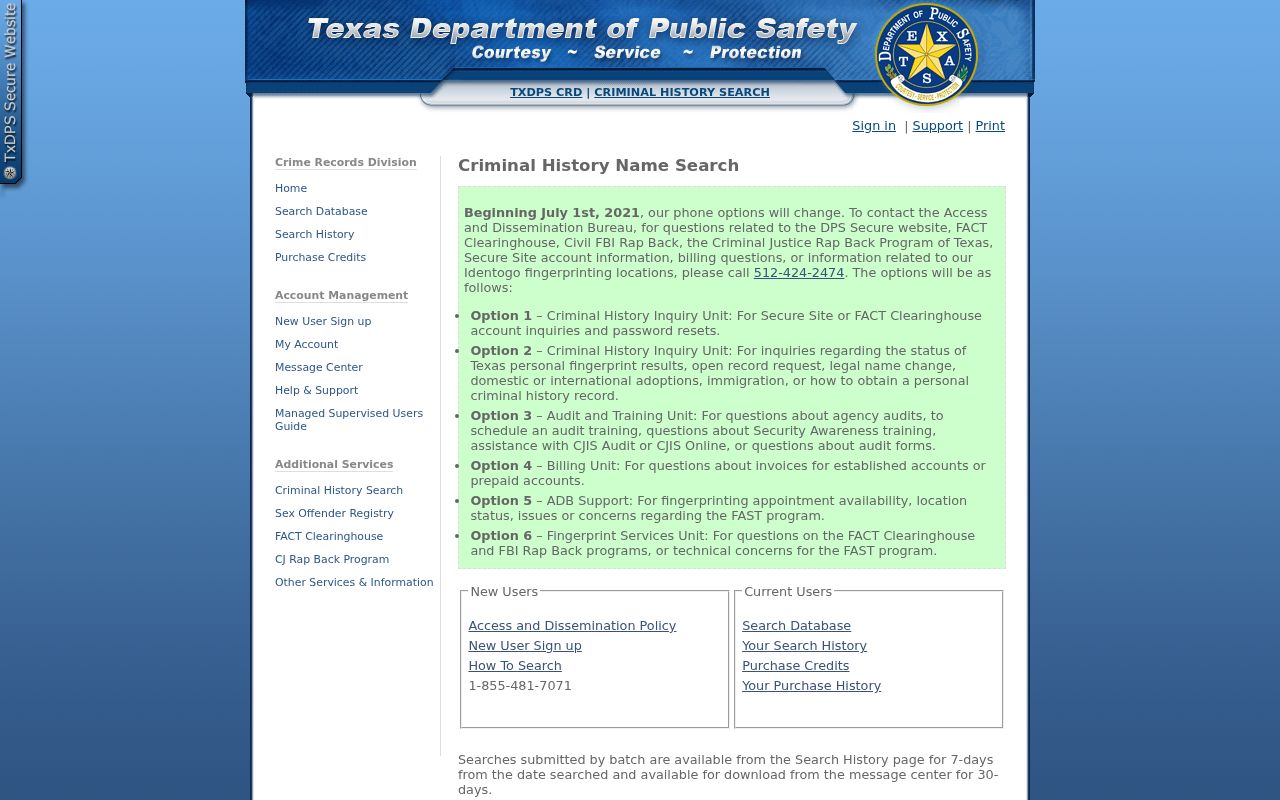 Dickinson resident lookup Texas DPS criminal-history search