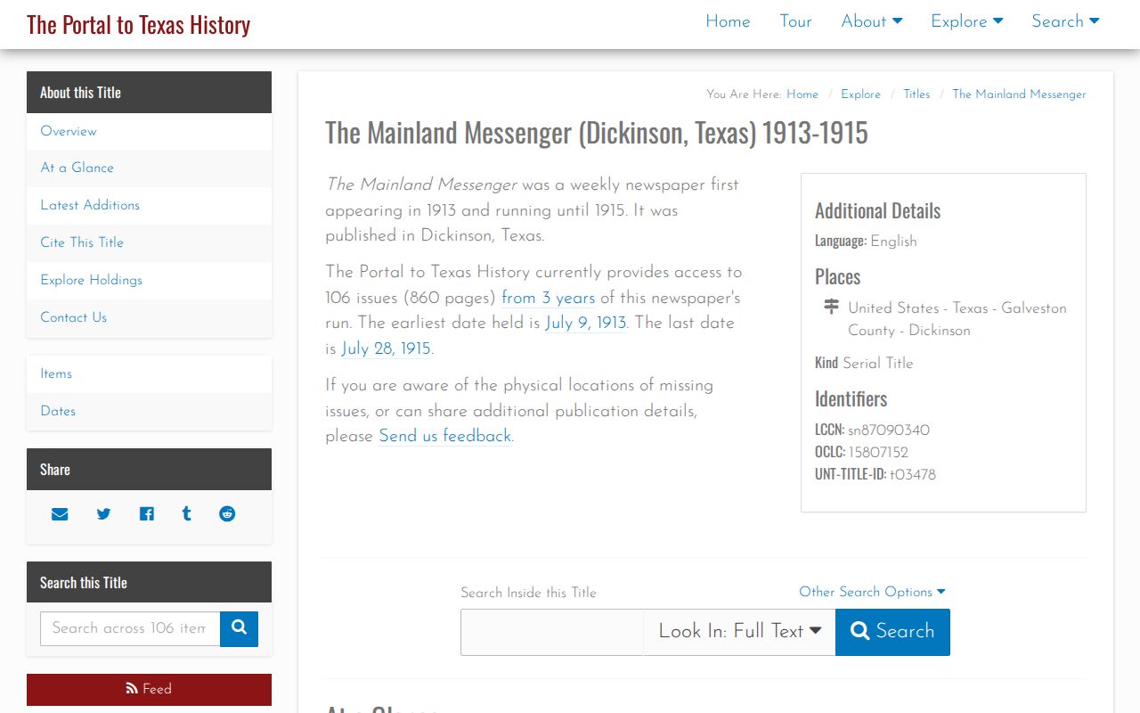 Dickinson city directory companion source, the digitized Mainland Messenger collection
