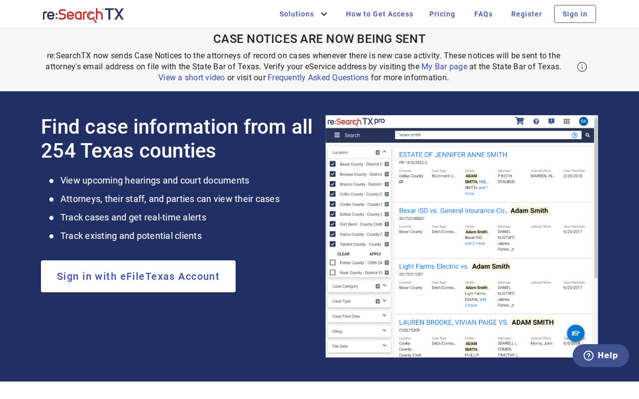 Dickinson resident lookup statewide re:SearchTX case document search