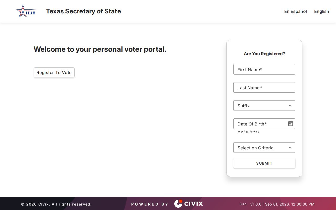 Dickinson residents directory source showing Texas My Voter Portal