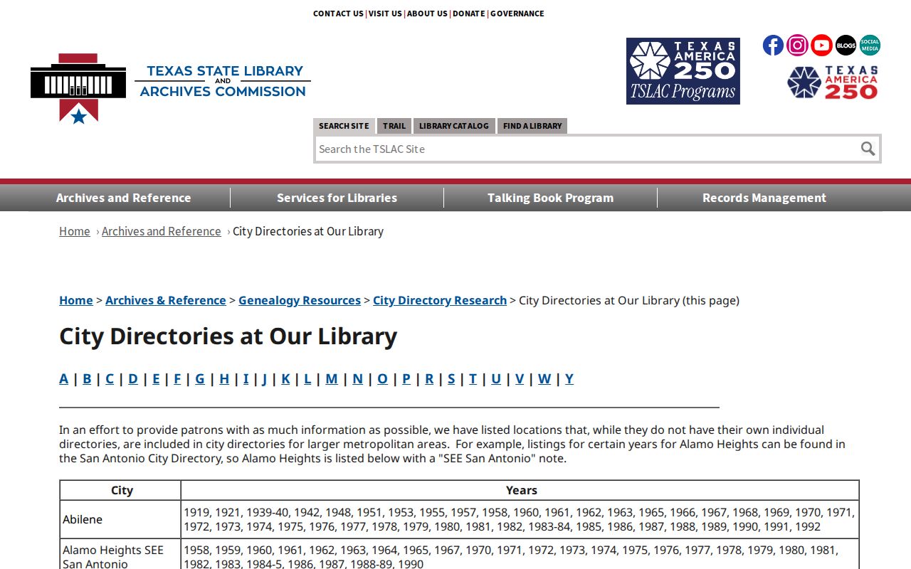 Dickinson previous residents directory holdings listed under Clear Lake Area at TSLAC